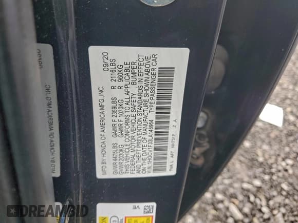 ✅ 2020 Honda Accord Sport • VIN: 1HGCV1F33LA146964 • Lot: 94086125. Wystawiony na Copart z przebiegiem Nie podano. Bezpłatny archiwum sprzedaży aukcyjnych z USA i szczegółowy raport historii pojazdu na DreamBid. Zdjęcie 12.