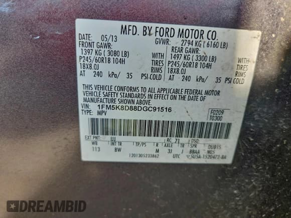 ✅ 2013 Ford Explorer XLT • VIN: 1FM5K8D88DGC91516 • Лот: 95662045. Опубликован ранее на Copart с пробегом Не указан. Бесплатный доступ к архиву аукционных продаж из США и подробный отчёт об истории автомобиля на DreamBid. Изображение 13.