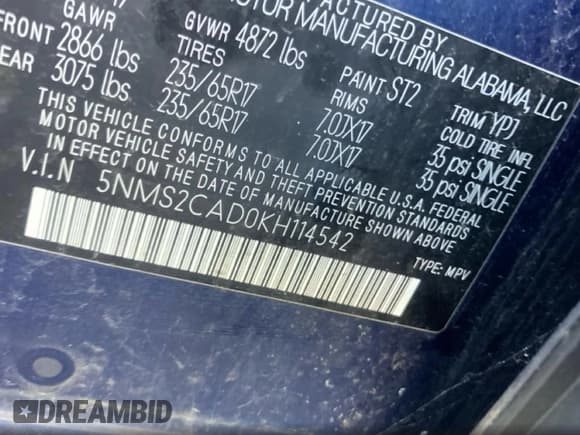 ✅ 2019 Hyundai Santa Fe SE • VIN: 5NMS2CAD0KH114542 • Lot: 92744135. Listed on Copart with 93,947 mi. Free auction sales archive from the USA and detailed vehicle history report at DreamBid. Image 10.