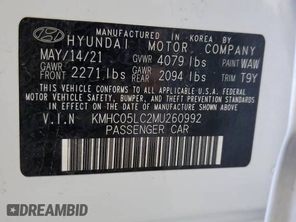 2021 Hyundai Ioniq Limited с VIN KMHC05LC2MU260992, выставлен на аукционе Copart как лот 80240064 с пробегом 120 266 миль миль и Чистый • Clean title. История ставок и продаж доступна на DreamBid. Изображение 12.