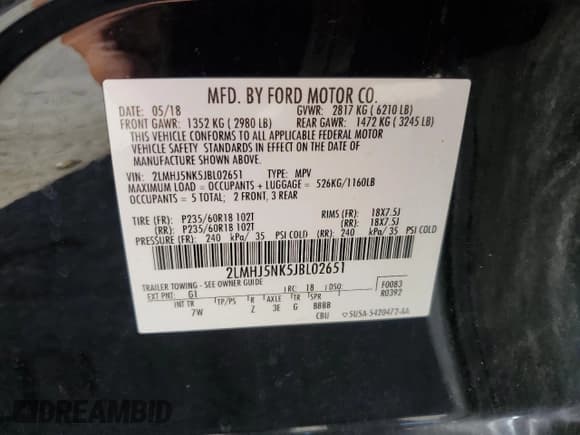 ✅ 2018 Lincoln MKT • VIN: 2LMHJ5NK5JBL02651 • Lot: 81945065. Listed on Copart with 356,256 mi. Free auction sales archive from the USA and detailed vehicle history report at DreamBid. Image 13.