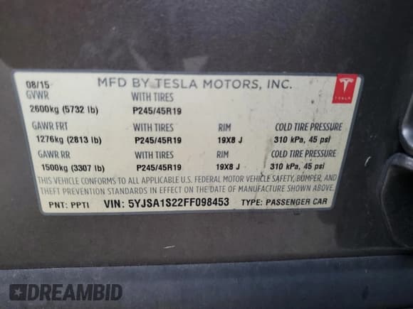 ✅ 2015 Tesla Model S 85D • VIN: 5YJSA1S22FF098453 • Лот: 91708325. Опубликован ранее на Copart с пробегом 158 933 миль. Бесплатный доступ к архиву аукционных продаж из США и подробный отчёт об истории автомобиля на DreamBid. Изображение 13.