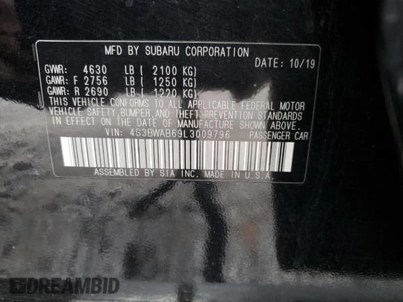 ✅ 2020 Subaru Legacy • VIN: 4S3BWAB69L3009796 • Lot: 84602775. Listed on Copart with 74,797 mi. Free auction sales archive from the USA and detailed vehicle history report at DreamBid. Image 13.