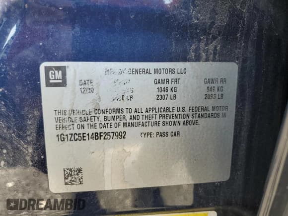 ✅ 2011 Chevrolet Malibu 1LT • VIN: 1G1ZC5E14BF257992 • Lot: 81974344. Listed on Copart with 139,828 mi. Free auction sales archive from the USA and detailed vehicle history report at DreamBid. Image 12.