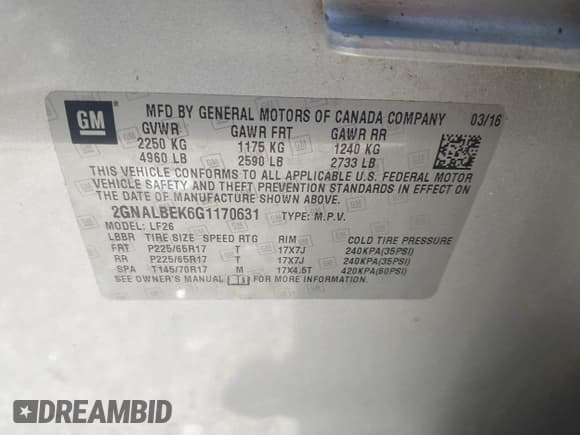 ✅ 2016 Chevrolet Equinox LS • VIN: 2GNALBEK6G1170631 • Лот: 43522179. Опубликован ранее на IAAI с пробегом 122 996 миль. Бесплатный доступ к архиву аукционных продаж из США и подробный отчёт об истории автомобиля на DreamBid. Изображение 9.