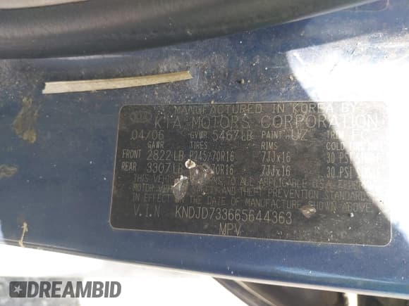 ✅ 2006 Kia Sorento LX • VIN: KNDJD733665644363 • Lot: 42643203. Listed on IAAI with 253,021 mi. Free auction sales archive from the USA and detailed vehicle history report at DreamBid. Image 9.