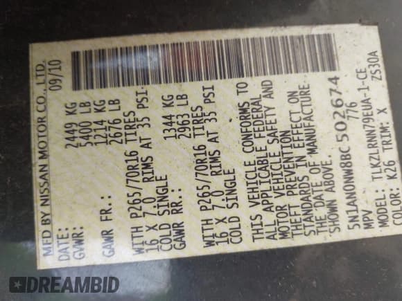 ✅ 2011 Nissan Xterra X • VIN: 5N1AN0NW8BC502674 • Lot: 41984029. Listed on IAAI with 246,312 mi. Free auction sales archive from the USA and detailed vehicle history report at DreamBid. Image 9.