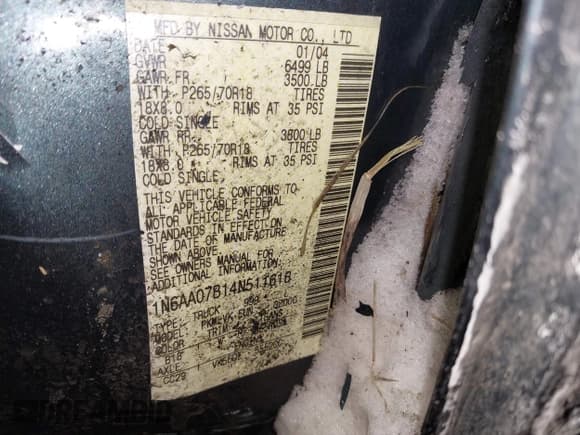 ✅ 2004 Nissan Titan LE • VIN: 1N6AA07B14N511618 • Lot: 41336419. Listed on IAAI with 195,863 mi. Free auction sales archive from the USA and detailed vehicle history report at DreamBid. Image 9.