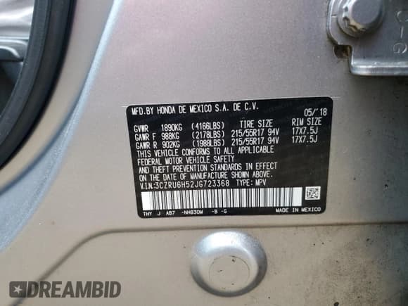 ✅ 2018 Honda HR-V EX • VIN: 3CZRU6H52JG723368 • Lot: 90427045. Listed on Copart with Not provided. Free auction sales archive from the USA and detailed vehicle history report at DreamBid. Image 12.