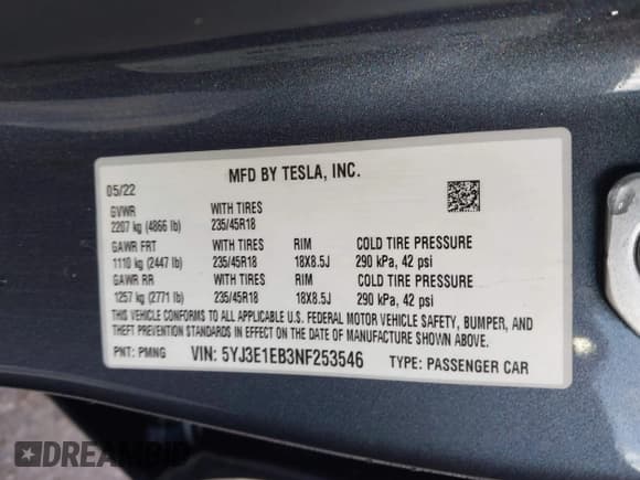 ✅ 2022 Tesla Model 3 Long Range • VIN: 5YJ3E1EB3NF253546 • Lot: 41782222. Wystawiony na IAAI z przebiegiem 44 473 mil. Bezpłatny archiwum sprzedaży aukcyjnych z USA i szczegółowy raport historii pojazdu na DreamBid. Zdjęcie 9.
