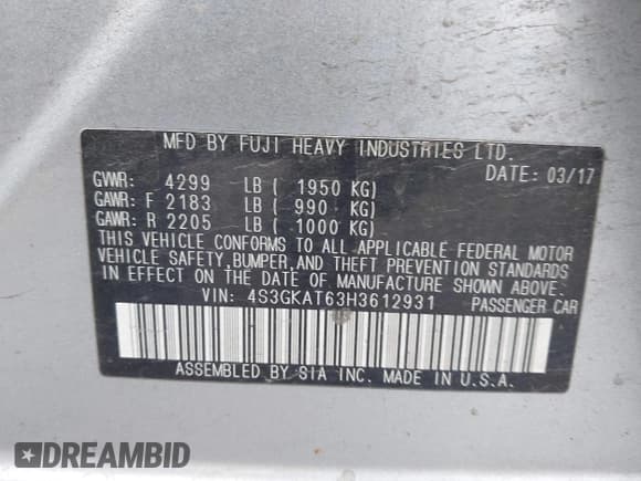 ✅ 2017 Subaru Impreza Limited • VIN: 4S3GKAT63H3612931 • Lot: 43463536. Listed on IAAI with 139,510 mi. Free auction sales archive from the USA and detailed vehicle history report at DreamBid. Image 9.