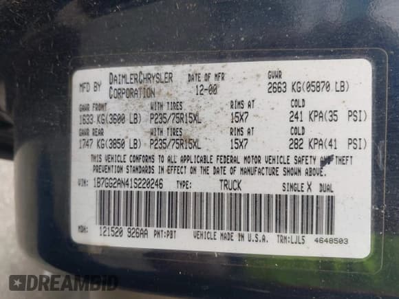 ✅ 2001 Dodge Dakota Sport • VIN: 1B7GG2AN41S220246 • Lot: 42361348. Wystawiony na IAAI z przebiegiem 219 286 mil. Bezpłatny archiwum sprzedaży aukcyjnych z USA i szczegółowy raport historii pojazdu na DreamBid. Zdjęcie 9.