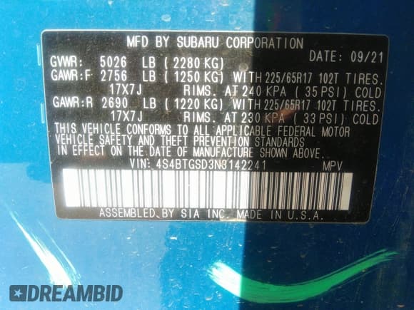 ✅ 2022 Subaru Outback Wilderness • VIN: 4S4BTGSD3N3142241 • Lot: 41865760. Listed on IAAI with 30,240 mi. Free auction sales archive from the USA and detailed vehicle history report at DreamBid. Image 9.