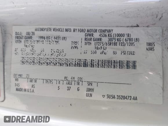 ✅ 2020 Ford F-350 • VIN: 1FDBF3E6XLEE22947 • Lot: 41950848. Listed on IAAI with 136,988 mi. Free auction sales archive from the USA and detailed vehicle history report at DreamBid. Image 8.