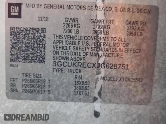 ✅ 2018 Chevrolet Silverado 1500 LT • VIN: 3GCUKRECXJG629751 • Lot: 92833745. Listed on Copart with 136,987 mi. Free auction sales archive from the USA and detailed vehicle history report at DreamBid. Image 12.