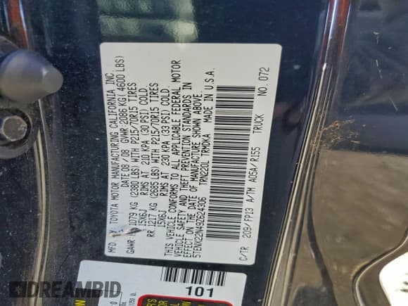 ✅ 2009 Toyota Tacoma • VIN: 5TENX22N49Z624306 • Lot: 94268165. Wystawiony na Copart z przebiegiem 137 373 mil. Bezpłatny archiwum sprzedaży aukcyjnych z USA i szczegółowy raport historii pojazdu na DreamBid. Zdjęcie 12.