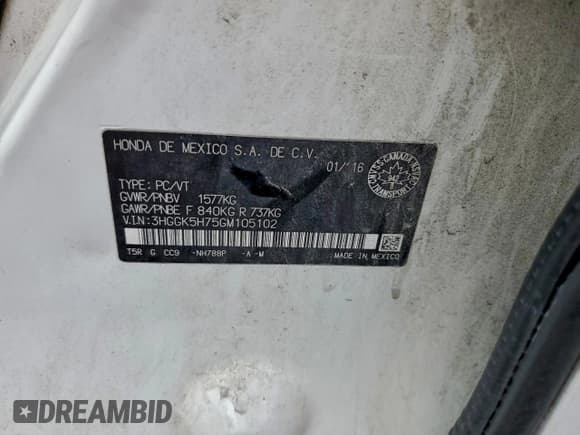 ✅ 2016 Honda Fit EX • VIN: 3HGGK5H75GM105102 • Lot: 94568625. Listed on Copart with 111,770 mi. Free auction sales archive from the USA and detailed vehicle history report at DreamBid. Image 13.