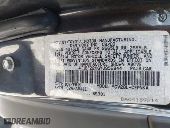 ✅ 2000 Toyota Camry LE • VIN: 4T1BF22K6YU956844 • Lot: 43001169. Wystawiony na IAAI z przebiegiem 125 118 mil. Bezpłatny archiwum sprzedaży aukcyjnych z USA i szczegółowy raport historii pojazdu na DreamBid. Zdjęcie 9.