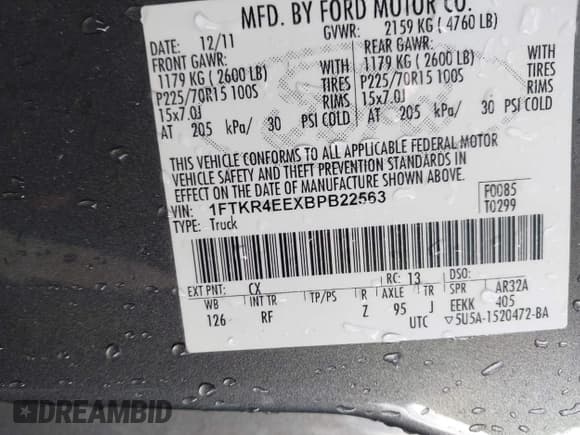 ✅ 2011 Ford Ranger XLT • VIN: 1FTKR4EEXBPB22563 • Lot: 42101752. Listed on IAAI with 211,855 mi. Free auction sales archive from the USA and detailed vehicle history report at DreamBid. Image 9.