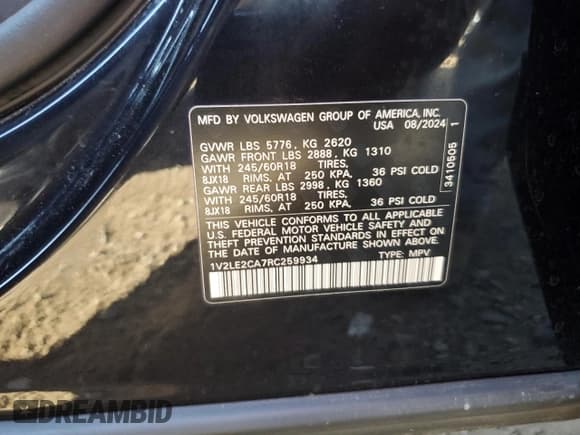 ✅ 2024 Volkswagen Atlas SE • VIN: 1V2LE2CA7RC259934 • Lot: 71853295. Listed on Copart with 23,509 mi. Free auction sales archive from the USA and detailed vehicle history report at DreamBid. Image 13.