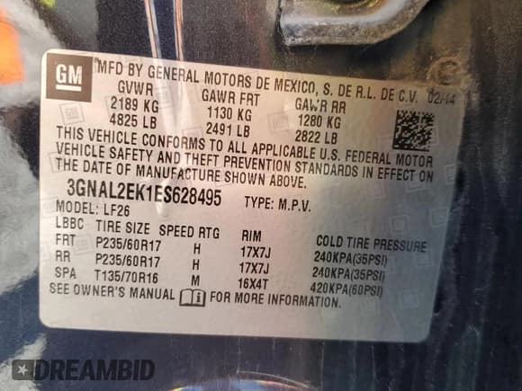 ✅ 2014 Chevrolet Captiva Sport LS • VIN: 3GNAL2EK1ES628495 • Lot: 54849005. Wystawiony na Copart z przebiegiem Nie podano. Bezpłatny archiwum sprzedaży aukcyjnych z USA i szczegółowy raport historii pojazdu na DreamBid. Zdjęcie 13.