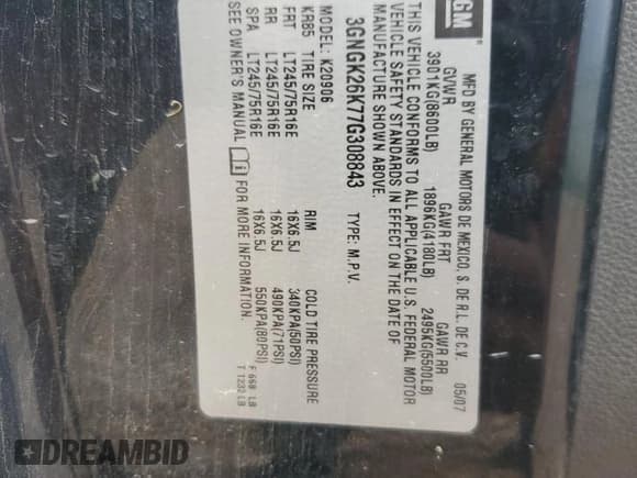 ✅ 2007 Chevrolet Suburban Commercial • VIN: 3GNGK26K77G308843 • Lot: 63867775. Wystawiony na Copart z przebiegiem 164 090 mil. Bezpłatny archiwum sprzedaży aukcyjnych z USA i szczegółowy raport historii pojazdu na DreamBid. Zdjęcie 13.