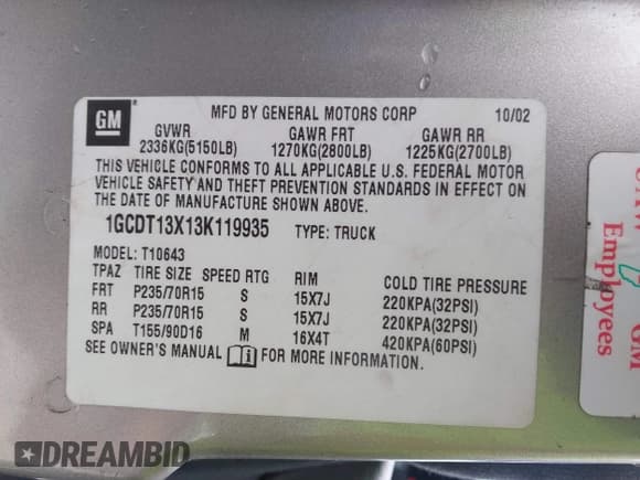 ✅ 2003 Chevrolet S-10 LS • VIN: 1GCDT13X13K119935 • Лот: 41182735. Опубликован ранее на IAAI с пробегом 169 189 миль. Бесплатный доступ к архиву аукционных продаж из США и подробный отчёт об истории автомобиля на DreamBid. Изображение 9.