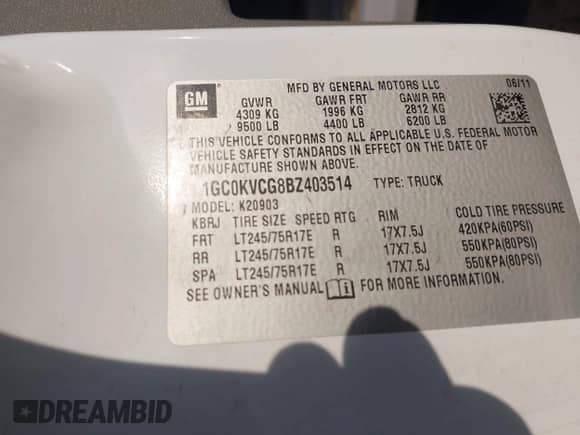 2011 Chevrolet Silverado 2500HD Work Truck z VIN 1GC0KVCG8BZ403514, wystawiony jako IAAI lot #43476303 z przebiegiem 224 583 mil mil oraz . Historia ofert i sprzedaży dostępna na DreamBid. Obrazek 9.