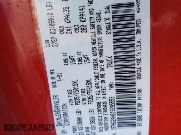 ✅ 2001 Dodge Dakota Sport • VIN: 1B7HG2AN81S295553 • Lot: 80392844. Wystawiony na Copart z przebiegiem 105 560 mil. Bezpłatny archiwum sprzedaży aukcyjnych z USA i szczegółowy raport historii pojazdu na DreamBid. Zdjęcie 12.