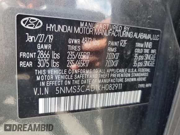 ✅ 2019 Hyundai Santa Fe SEL • VIN: 5NMS3CAD1KH082911 • Lot: 66317924. Wystawiony na Copart z przebiegiem 72 711 mil. Bezpłatny archiwum sprzedaży aukcyjnych z USA i szczegółowy raport historii pojazdu na DreamBid. Zdjęcie 13.