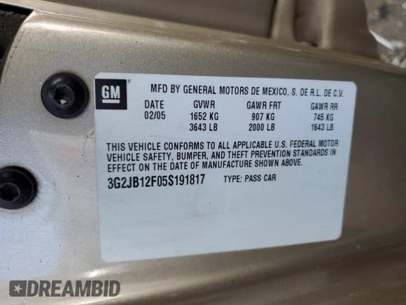 ✅ 2005 Pontiac Sunfire • VIN: 3G2JB12F05S191817 • Лот: 84624534. Опубликован ранее на Copart с пробегом Не указан. Бесплатный доступ к архиву аукционных продаж из США и подробный отчёт об истории автомобиля на DreamBid. Изображение 15.