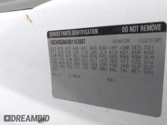 ✅ 2013 Chevrolet Express Cargo • VIN: 1GCWGGBA9D1163007 • Lot: 42438809. Listed on IAAI with Not provided. Free auction sales archive from the USA and detailed vehicle history report at DreamBid. Image 9.