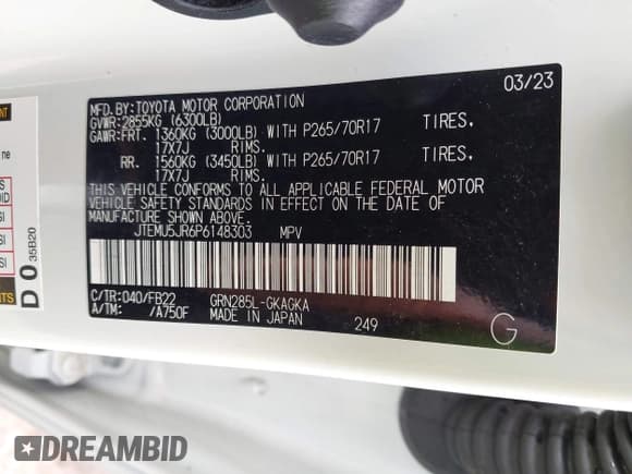 ✅ 2023 Toyota 4Runner SR5 • VIN: JTEMU5JR6P6148303 • Lot: 42875856. Listed on IAAI with 40,457 mi. Free auction sales archive from the USA and detailed vehicle history report at DreamBid. Image 9.