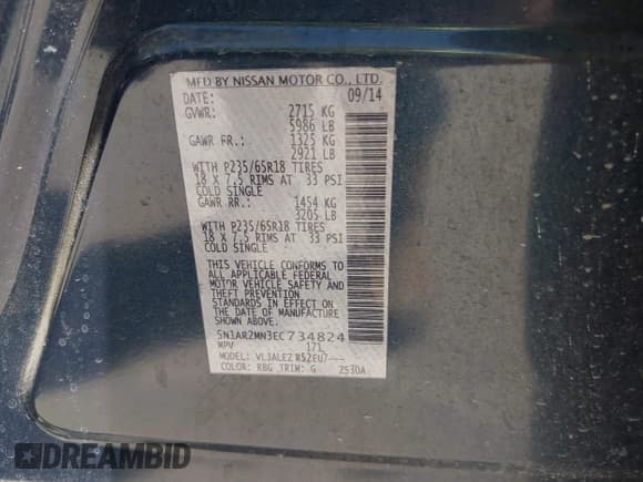 ✅ 2014 Nissan Pathfinder SV • VIN: 5N1AR2MN3EC734824 • Lot: 42592547. Listed on IAAI with 94,529 mi. Free auction sales archive from the USA and detailed vehicle history report at DreamBid. Image 9.