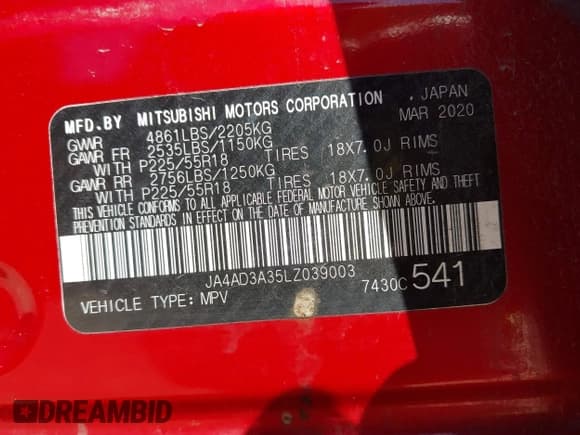 ✅ 2020 Mitsubishi Outlander SE • VIN: JA4AD3A35LZ039003 • Лот: 43440467. Опубликован ранее на IAAI с пробегом 133 832 миль. Бесплатный доступ к архиву аукционных продаж из США и подробный отчёт об истории автомобиля на DreamBid. Изображение 9.