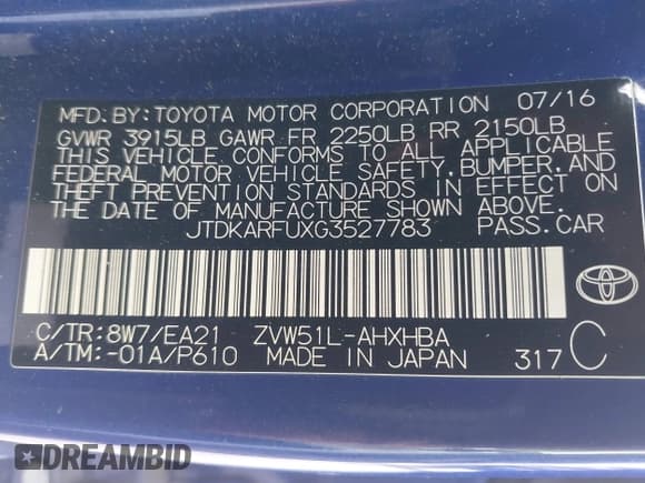 ✅ 2016 Toyota Prius Four • VIN: JTDKARFUXG3527783 • Lot: 42872599. Wystawiony na IAAI z przebiegiem 49 401 mil. Bezpłatny archiwum sprzedaży aukcyjnych z USA i szczegółowy raport historii pojazdu na DreamBid. Zdjęcie 9.