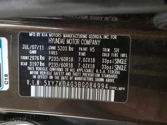 ✅ 2011 Hyundai Santa Fe Limited • VIN: 5XYZKDAG3BG084994 • Lot: 84524164. Listed on Copart with 238,391 mi. Free auction sales archive from the USA and detailed vehicle history report at DreamBid. Image 13.