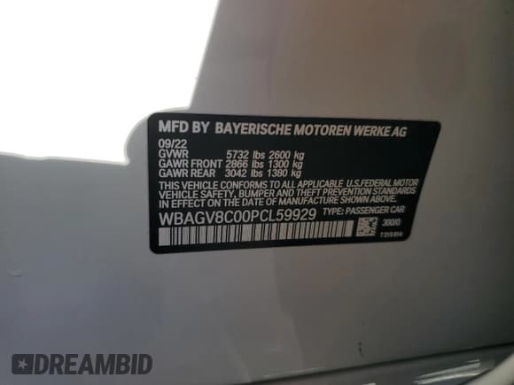 ✅ 2023 BMW 8 Series M850i • VIN: WBAGV8C00PCL59929 • Lot: 87414525. Listed on Copart with 14,080 mi. Free auction sales archive from the USA and detailed vehicle history report at DreamBid. Image 12.