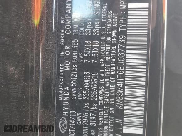 ✅ 2014 Hyundai Santa Fe GLS • VIN: KM8SM4HF6EU037739 • Лот: 91847865. Опубликован ранее на Copart с пробегом 158 780 миль. Бесплатный доступ к архиву аукционных продаж из США и подробный отчёт об истории автомобиля на DreamBid. Изображение 13.