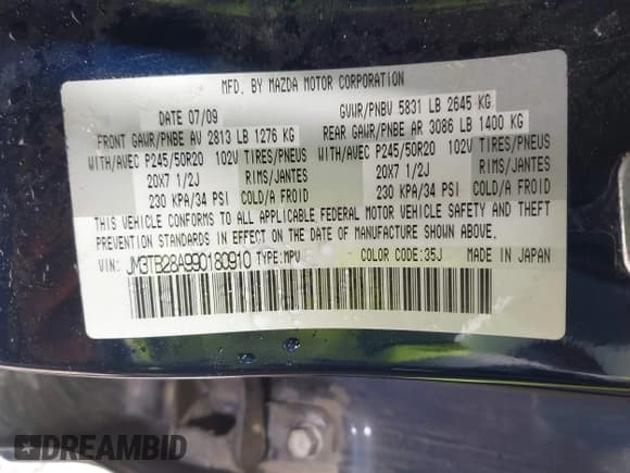 ✅ 2009 Mazda CX-9 Grand Touring • VIN: JM3TB28A990180910 • Lot: 43670785. Wystawiony na IAAI z przebiegiem 177 048 mil. Bezpłatny archiwum sprzedaży aukcyjnych z USA i szczegółowy raport historii pojazdu na DreamBid. Zdjęcie 9.