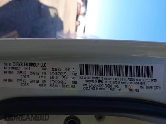 ✅ 2014 Ram 2500 Tradesman • VIN: 3C6UR5HJ6EG160380 • Lot: 43513291. Listed on IAAI with 142,868 mi. Free auction sales archive from the USA and detailed vehicle history report at DreamBid. Image 9.