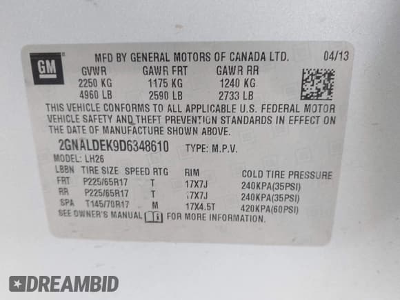 ✅ 2013 Chevrolet Equinox LT • VIN: 2GNALDEK9D6348610 • Лот: 43467318. Опубликован ранее на IAAI с пробегом 180 071 миль. Бесплатный доступ к архиву аукционных продаж из США и подробный отчёт об истории автомобиля на DreamBid. Изображение 9.