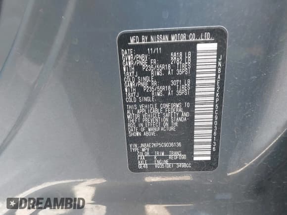 ✅ 2012 Nissan Quest SL • VIN: JN8AE2KP5C9036136 • Лот: 42820329. Опубликован ранее на IAAI с пробегом 135 215 миль. Бесплатный доступ к архиву аукционных продаж из США и подробный отчёт об истории автомобиля на DreamBid. Изображение 9.