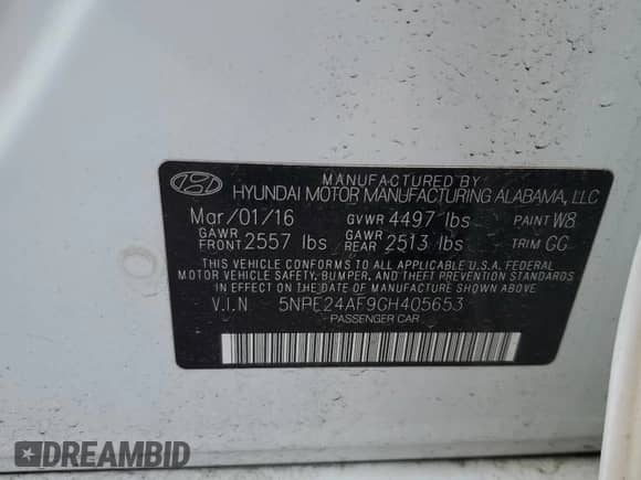 2016 Hyundai Sonata SE z VIN 5NPE24AF9GH405653, wystawiony jako Copart lot #56462645 z przebiegiem 103 867 mil mil oraz Szkoda całkowita • Salvage title. Historia ofert i sprzedaży dostępna na DreamBid. Obrazek 13.