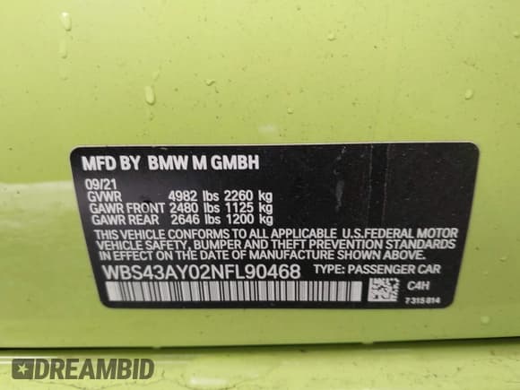 ✅ 2022 BMW M3 Competition xDrive • VIN: WBS43AY02NFL90468 • Лот: 43573332. Опубликован ранее на IAAI с пробегом Не указан. Бесплатный доступ к архиву аукционных продаж из США и подробный отчёт об истории автомобиля на DreamBid. Изображение 9.