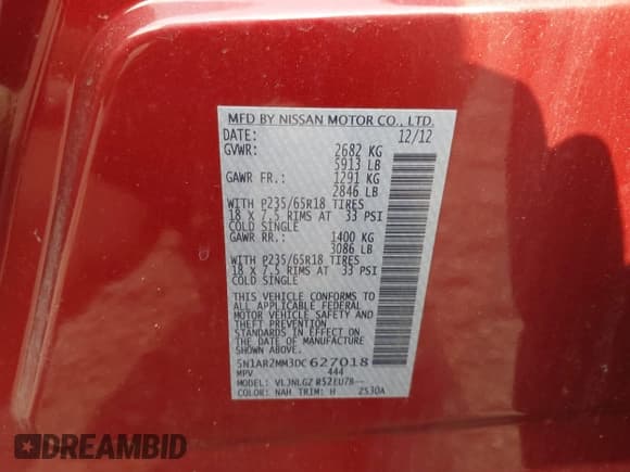 ✅ 2013 Nissan Pathfinder SL • VIN: 5N1AR2MM3DC627018 • Lot: 42854840. Listed on IAAI with 123,416 mi. Free auction sales archive from the USA and detailed vehicle history report at DreamBid. Image 9.