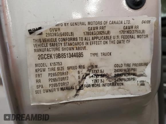 ✅ 2005 Chevrolet Silverado 1500 Z71 • VIN: 2GCEK19B851344035 • Лот: 80908564. Опубликован ранее на Copart с пробегом 175 823 миль. Бесплатный доступ к архиву аукционных продаж из США и подробный отчёт об истории автомобиля на DreamBid. Изображение 12.