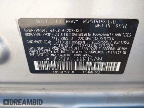 ✅ 2013 Subaru Forester X Premium • VIN: JF2SHADC3DH415799 • Lot: 43604577. Listed on IAAI with 172,399 mi. Free auction sales archive from the USA and detailed vehicle history report at DreamBid. Image 9.