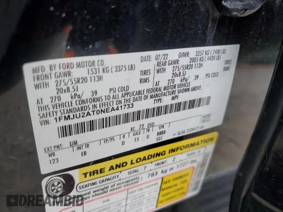 ✅ 2022 Ford Expedition Limited • VIN: 1FMJU2AT0NEA41733 • Lot: 69320605. Wystawiony na Copart z przebiegiem 87 531 mil. Bezpłatny archiwum sprzedaży aukcyjnych z USA i szczegółowy raport historii pojazdu na DreamBid. Zdjęcie 14.