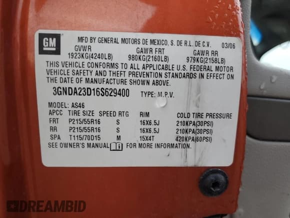 ✅ 2006 Chevrolet HHR LT • VIN: 3GNDA23D16S629400 • Lot: 88807135. Listed on Copart with 177,597 mi. Free auction sales archive from the USA and detailed vehicle history report at DreamBid. Image 14.